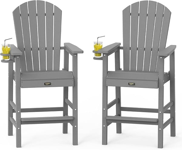 VINGLI Tall Adirondack Chairs Set of 2, All-Weather Plastic Adirondack Chair with Cup Holders - Photo 1