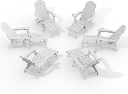 YEFU Adjustable Adirondack Chair with Retractable Ottoman Set of 6,Folding Adirondack Chair with Cup-Holder, Outdoor Chairs with Footrest,Weather Resistant Fire Pit Chairs,for Patio Lawn