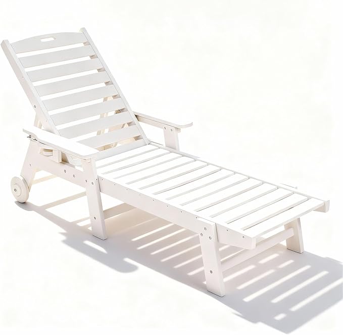 Lounge Chair Outdoor with Wood Texture, Oversized Chaise Lounge Chairs Outside with 5-Position Adjustable Backrest - Photo 3