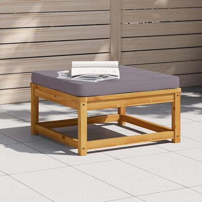 Outdoor Ottoman Dark Grey 24.8"x24.8"x11.8" Acacia Wood Patio Sectional Footstool with UV Resilient Cushion Modern Coffee Table for Garden Balcony Backyard Seating