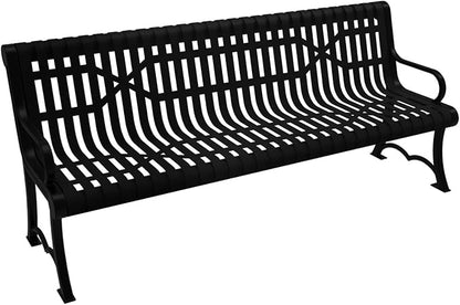 COATEDOUTDOORFURNITURE Coated Outdoor Furniture Heavy-Duty Outdoor Bench Thermoplastic Coated, Slated Steel, Commercial-Grade Garden Bench, Made in America (Portable with Back, 6 Ft, Textured Black)