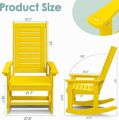 IVY&LANE Outdoor Rocking Chairs Set of 2 | Porch-Rockers | Yellow | HDPE Plastic | All-Weather | High Back | Wide Seat | Oversized Patio Rocker for Adult | for Outside Deck Balcony Garden