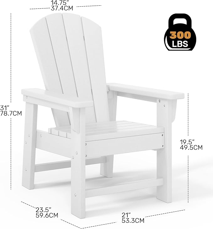 Costaelm Kids Adirondack Chair Set of 4, Plastic Outdoor Kids Chair Toddler Patio Furniture and Outdoor Children Picnic Activity Lawn Chair for Garden, Patio, Backyard & Beach, White