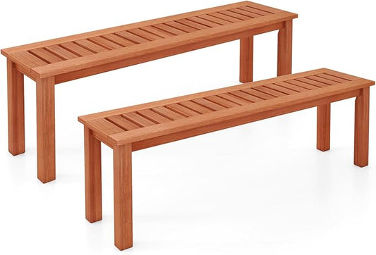 Giantex 47" Outdoor Bench with Slatted Seat, 705Lbs Capacity, Solid Wood Frame, Teak Oil Finish, Backless Garden Bench for Patio Dining, Yard, Porch, Entryway, Park, 2-Person Outside Seat Chair (2)