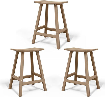 Costaelm All-Weather Bar Stools Set of 3, 24" Height Outdoor Bar Stools, Adirondack Poly Patio Bar Stool for Patio, Deck, Kitchen Counter and Garden, Weathered Wood