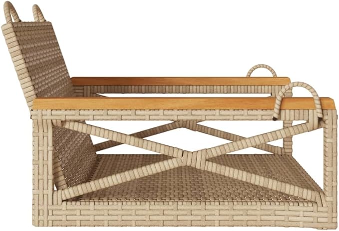Patio Swing Bench Beige 4-Piece Set with Cushions, Modern Outdoor Woven Rattan Chair for Garden, Balcony, and Patio - Photo 5