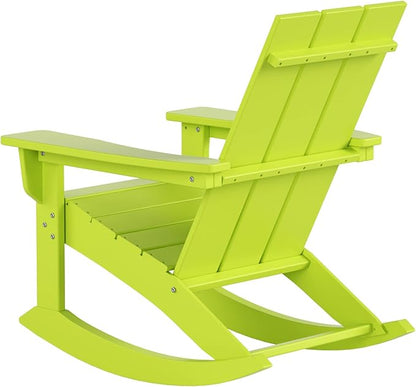 WestinTrends Ashore Patio Rocking Chairs Set of 2, All Weather Poly Lumber Plank Adirondack Rocker Chair, Modern Farmhouse Outdoor Rocking Chairs for Porch Garden Backyard and Indoor, Lime