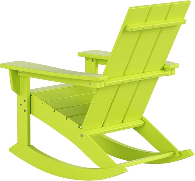 WestinTrends Ashore Patio Rocking Chairs Set of 4, All Weather Poly Lumber Plank Adirondack Rocker Chair, Modern Farmhouse Outdoor Rocking Chairs for Porch Garden Backyard and Indoor, Lime