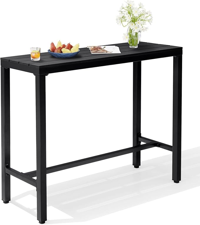 Crestlive Products Outdoor Bar Table, 43'' Rectangle Patio Counter Height Table High Pub Table with Waterproof Top and Sturdy Metal Frame for Balcony, Bistro, Garden, Backyard, Hot Tub(Black)