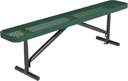 6ft Outdoor Metal Park Bench, 72" L Green Backless Bench Weatherproof Porch Furniture Patio Seating, Commercial Heavy Duty Bench for Outside, Lawn, Backyard, Park, Deck, Garden, Patio, School