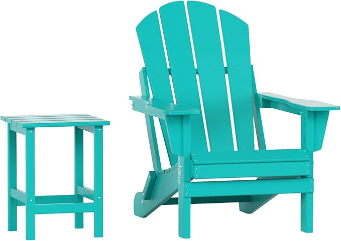 WO WESTIN OUTDOOR HDPE Laguna Outdoor Poly Adirondack Chair with Side Table, Turquoise