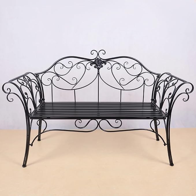 Garden Benches for Outdoors, Metal Garden Benches with Floral Design Backrest, Easy Assembly, for Porch, Yard, Lawn - Photo 1