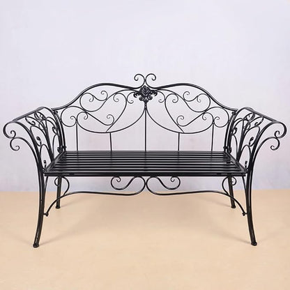 Garden Benches for Outdoors, Metal Garden Benches with Floral Design Backrest, Easy Assembly, for Porch, Yard, Lawn, Balcony(Black)
