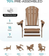 Ciokea Folding Adirondack Chair 2 Pack, Patio Adirondack Chair Weather Resistant, Plastic Fire Pit Chair with Cup Holder - Photo 4