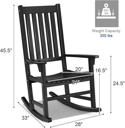 LDAILY Moccha Outdoor Rocking Chair, Acacia Wood Frame, Porch Rocker for Garden, Lawn, Balcony, Backyard and Patio (1, Black)