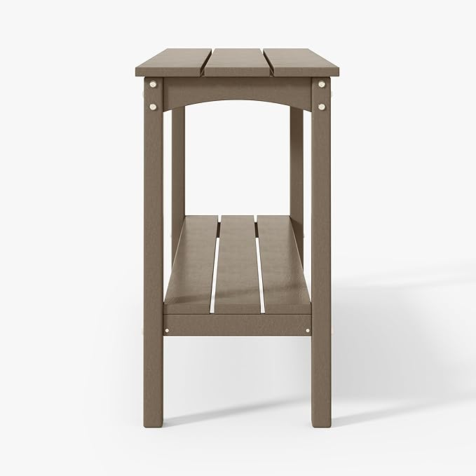 WestinTrends Malibu 55" Outdoor Patio HDPE Adirondack 2-Tier Shelf Console Table, Weathered Wood