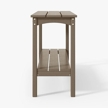 WestinTrends Malibu 55" Outdoor Patio HDPE Adirondack 2-Tier Shelf Console Table, Weathered Wood