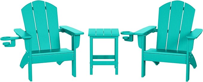 WestinTrends Malibu 3-Piece Kids HDPE Adirondack Chairs Set with Square Side Table and Cup Holders, Turquoise