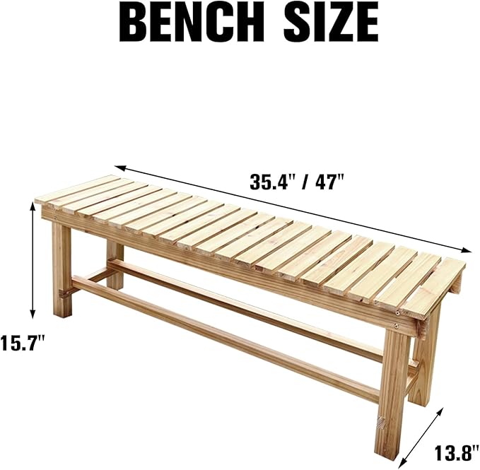 35.4'' Outdoor Garden Benches Weatherproof Patio Bench Two-Person Seat Backless Bench Wood Bench with Slatted High Temperature Bench for Front Porch Backyard (Upgraded to Prevent Fading)