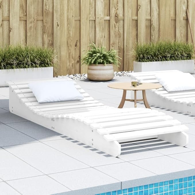White Solid Pine Wood Outdoor Chaise Lounge 80.7x27.6x12.4 in, Ergonomic S-Shape Sun Lounger for Balcony - Photo 1