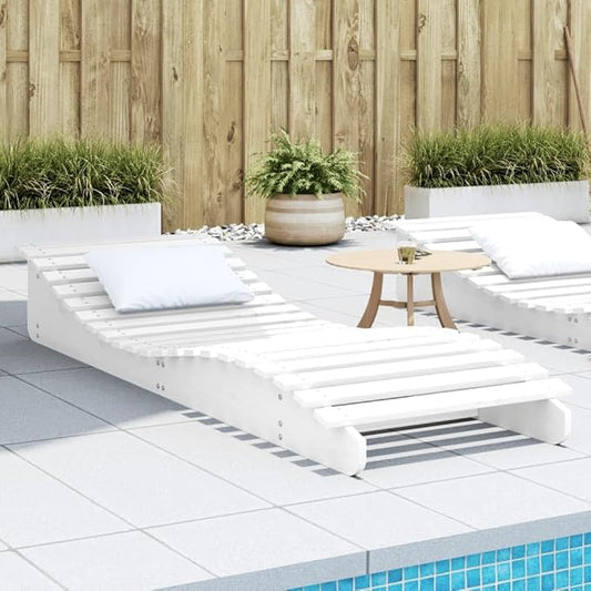 White Solid Pine Wood Outdoor Chaise Lounge 80.7x27.6x12.4 in, Ergonomic S-Shape Sun Lounger for Balcony, Patio and Garden Relaxation