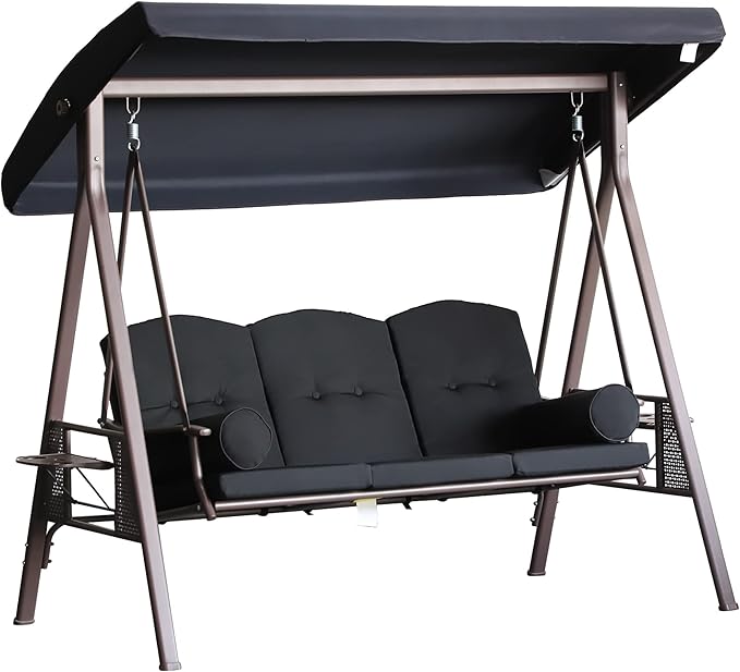 Outsunny 3-Seat Patio Swing Chair, Outdoor Porch Swing Glider with Adjustable Canopy, Removable Cushion - Photo 1