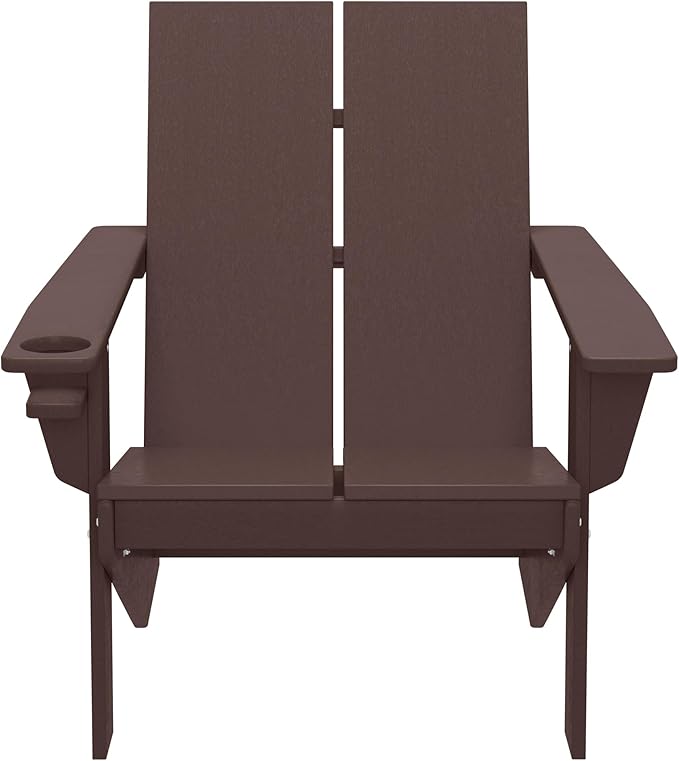 WestinTrends Riviera Outdoor HDPE Modern Adirondack Chair with Cup Holder, Dark Brown
