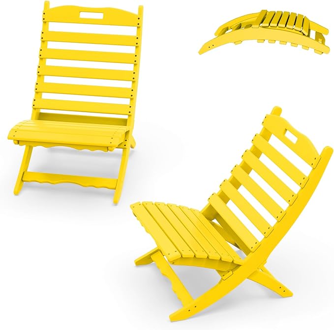 IVY&LANE Portable Xavier-Chairs Set of 2 | Folding-Adirondack-Chair | Wave | HDPE Plastic | Limited Edition | Yellow | All-Weather Resistant | for Outdoor Fire-Pit Patio Lawn Beach Poolside