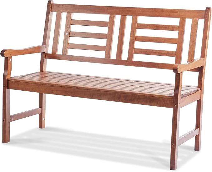 Happybuy 48-Inch Outdoor Bench - Wood Garden Bench for Outdoors with Backrest and Armrests, 700 lbs Capacity for Garden, Park, Yard, Front Porch
