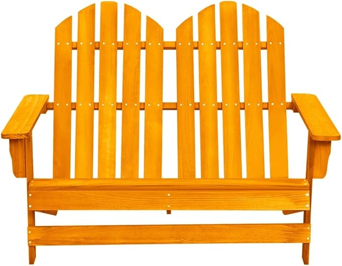 Orange Solid Fir Wood Large Durable 2-Seater Adirondack Chair for Outdoor Patio Garden Rustic Comfortable Ergonomic - Photo 3