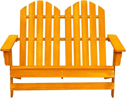 2-Seater Adirondack Chair, Solid Fir Wood Outdoor Bench for Garden Patio, Ergonomic Rustic Loveseat Furniture, Weather-Resistant Yard Seating, Orange
