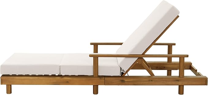 Merax Acacia Wood Outdoor Chaise Lounge Chair Set of 4 - Photo 5