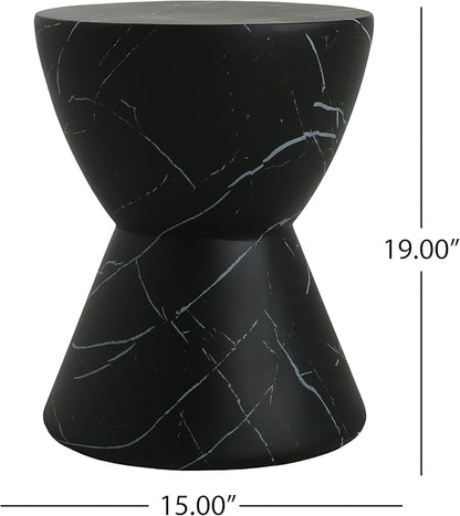 Christopher Knight Home Outdoor Side Table,Hourglass Shape Side Table,Patio Garden Stool Coffee End Table,Decorative Garden Stool for Patio,or Balcony,Lightweight Concrete Material,Black Marble