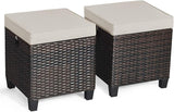 Tangkula 2 Pieces Outdoor Patio Ottoman, All Weather Rattan Wicker Ottoman Seat, Patio Rattan Furniture - Photo 1