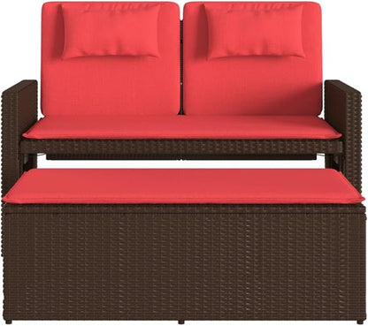 Garden Bench Deck Bench Reclining Patio Bench with Cushions Brown Poly Rattan