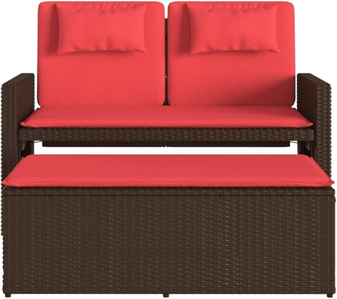Reclining Patio Bench with Cushions Brown Poly Rattan Porch Bench Outdoor Bench Garden Bench Deck Bench for patios - Photo 6