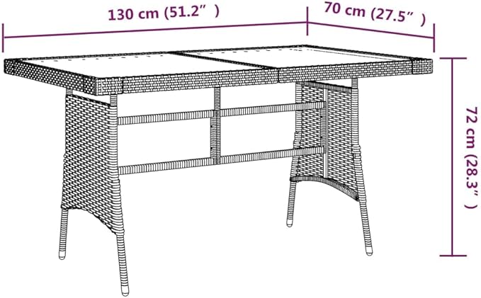 vidaXL Patio Table - Solid Acacia Wood & Rattan Construction, Weather Resistant, Lightweight, Durable Outdoor Furniture Piece - Perfect for Garden, Patio, Backyard - Gray, Rectangular, 51.2"x27.6"...