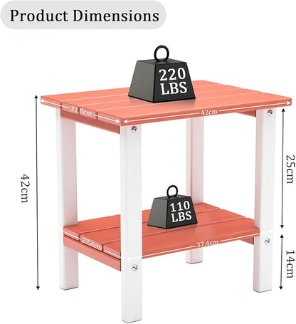 OTSUN Adirondack Outdoor Side Table, 16" HDPE Patio Side Table with Shelf, Weather Resistant Easy Maintenance for Backyard Pool Porch Garden & Lawn