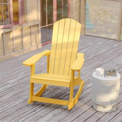 Pemberly Row Modern Plastic Adirondack Rocking Chair, Yellow Finish, Weather-Resistant Polystyrene with UV Treatment, Comfortable Wide Arms and Back, Indoor/Outdoor Use, 39.5" H x 29.5" W x 37.75" D