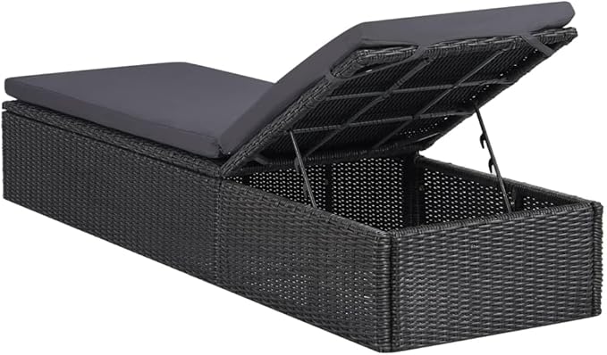 Adjustable Rattan Sunlounger Outdoor Chaise Lounge 77.9"x23.6"x32.9" Black PE Rattan Recliner Patio Lounger for Garden Pool Backyard Balcony