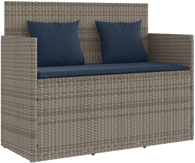 Garden Bench Deck Bench Patio Bench with Cushions Gray Poly Rattan - Photo 2