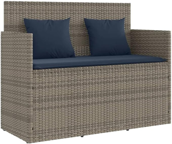 Patio Bench with Cushions Gray Poly Rattan Deck Bench Outdoor Bench Garden Bench Porch Bench for patios, Gardens, Decks - Photo 1