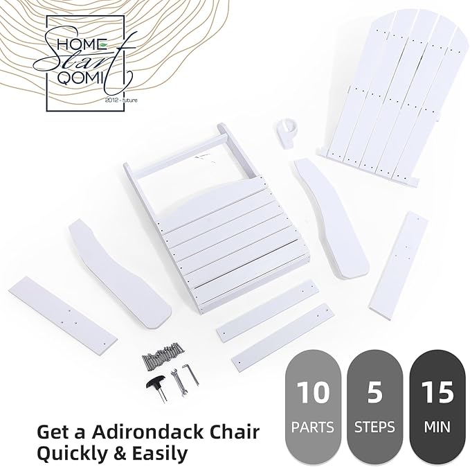 Adirondack Chairs Set of 2, All Weather Resistant Plastic Chairs with Cup Holder, 5 Easy Steps to Install, Outdoor Chairs for Patio, Garden, Backyard Deck, Lawn, Fire Pit - White