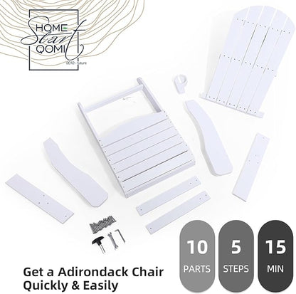 Adirondack Chair, All Weather Resistant Plastic Chairs with Cup Holder, 5 Easy Steps to Install, Outdoor Chairs for Patio, Garden, Backyard Deck, Lawn, Fire Pit - White