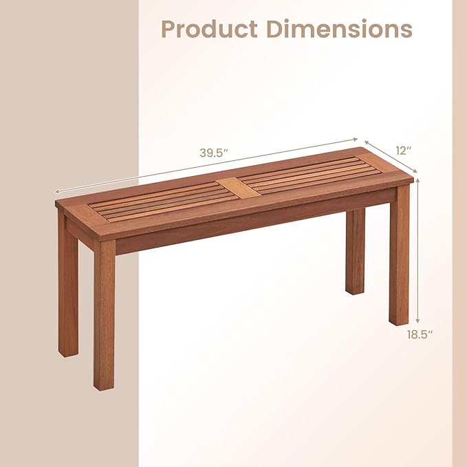 COSTWAY Outdoor Bench, 39.5” Backless Solid Wood Narrow Bench for Outside, Patio, Park, Garden & Front Porch (1)