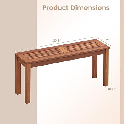 COSTWAY Outdoor Bench, 39.5” Backless Solid Wood Narrow Bench for Outside, Patio, Park, Garden & Front Porch (2)