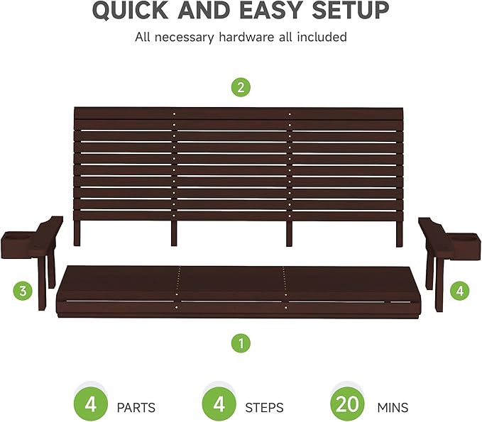 Real Relax Front Porch Swing, Wooden Upgraded 3 Person Seat Bench Swing Hanging Chair with Cup Holders - Photo 8