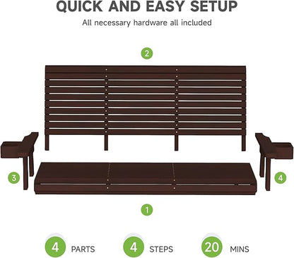 Real Relax Front Porch Swing, Wooden Upgraded 3 Person Seat Bench Swing Hanging Chair with Cup Holders, Heavy Duty 880 Lbs, 22" Deep Seat for Outdoor, Patio, Backyard, Garden, 5 FT (Brown)