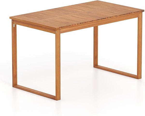 Tangkula Acacia Wood Patio Dining Table for 4-6, Rectangular Outdoor Table with Slatted Tabletop - Photo 1