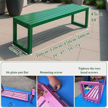 Patio Benches for Outdoors Metal Garden Bench 39" 47" 59" 71" Porch Furniture 2-4 Seating Without Backrest Weatherproof for Park Lawn Garden Yard Tennis Court Seater Chair(Green,4.9ft)